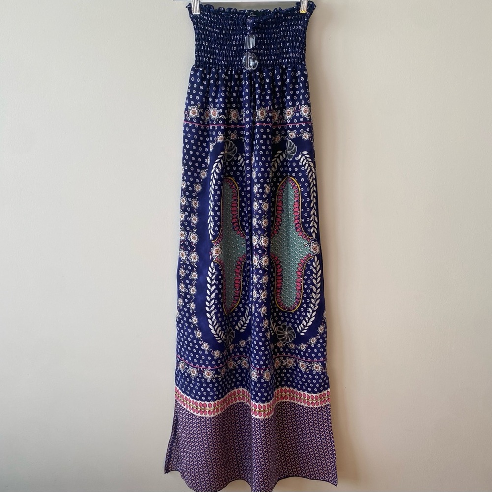 Aqua 100% Silk Blue Smocked Halter Sundress Made in USA Size XS